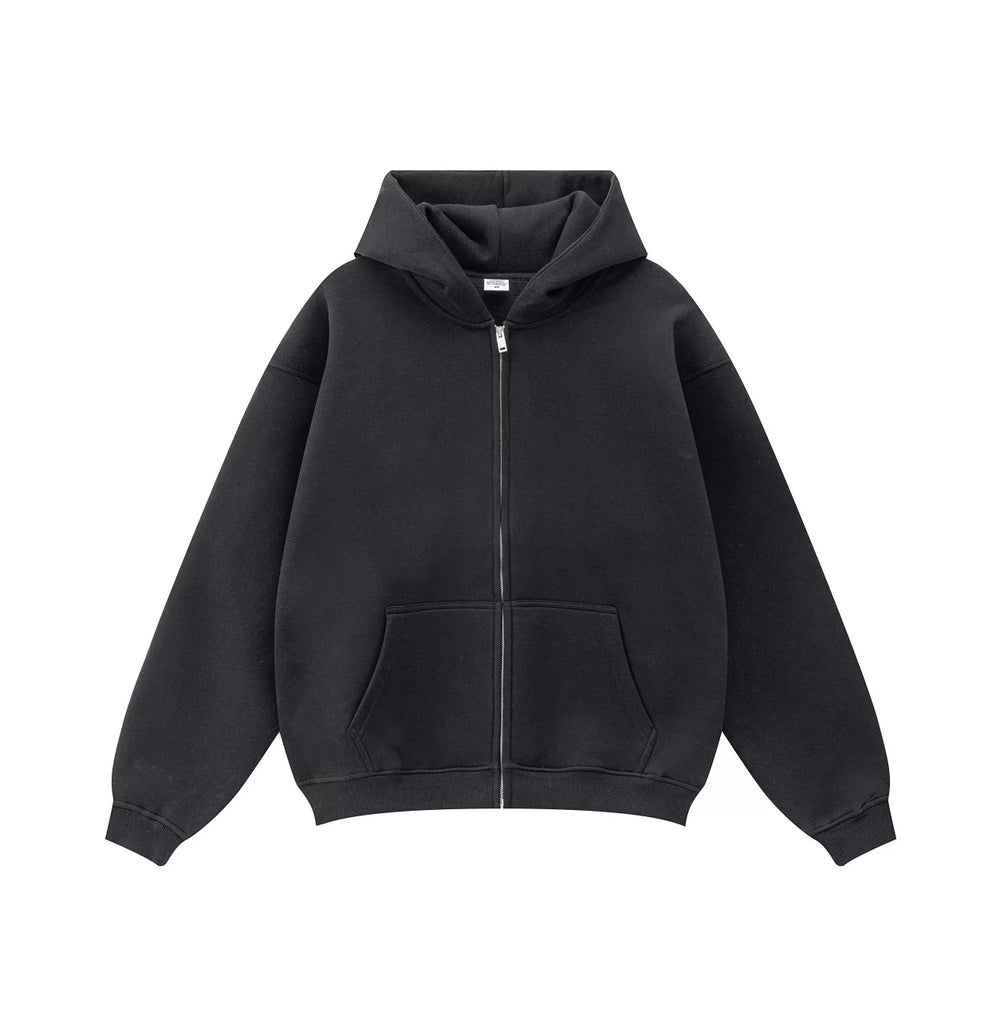 Kanye West-Inspired Heavyweight Fleece Zip-Up Hoodie – Black