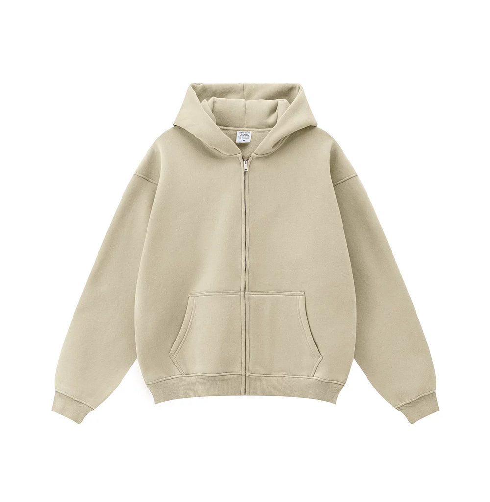 Kanye West-Inspired Heavyweight Fleece Zip-Up Hoodie – Sand