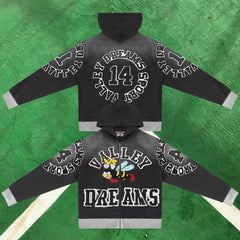 Vale Forever Graphic Full-Zip Hoodie (Washed Black / Bee Motif & Number 14)