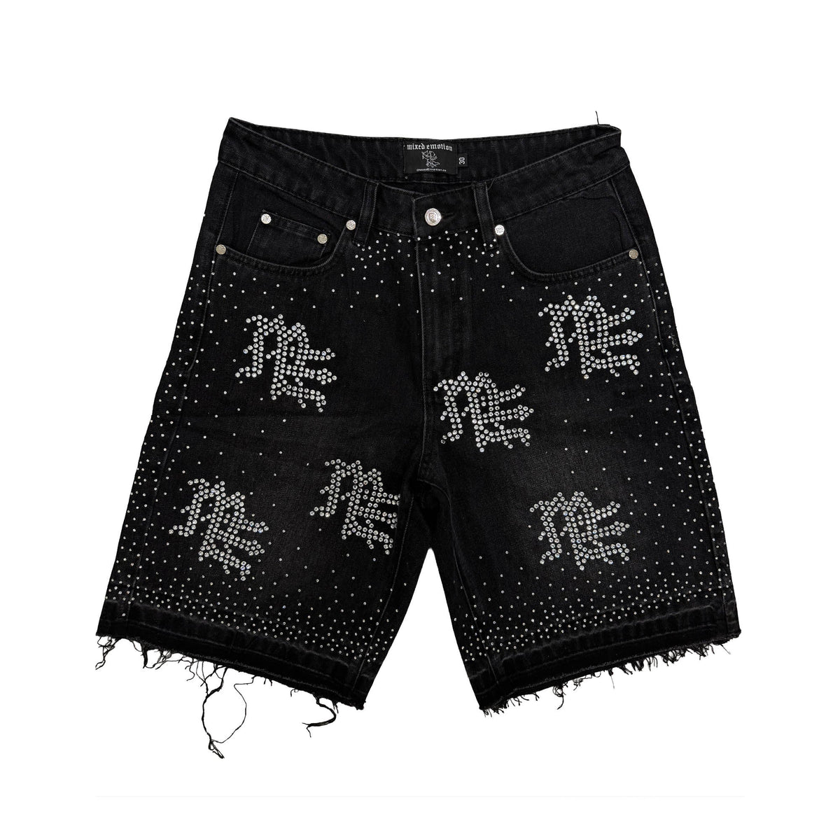 Mixed Emotions Black “ME” Rhinestone Denim Shorts