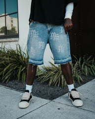 Mixed Emotions ‘ME’ Rhinestone Denim Shorts