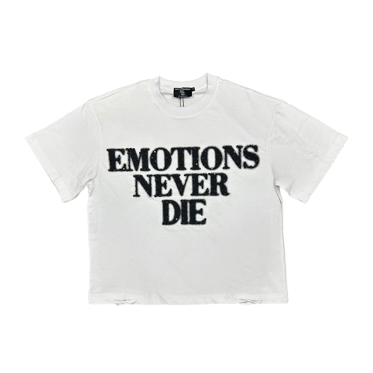 Mixed Emotions White ‘End’ Rhinestone Tee