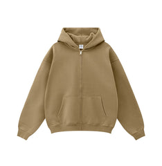 Kanye West-Inspired Heavyweight Fleece Zip-Up Hoodie – Khaki