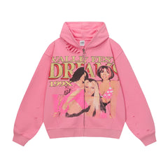 Vale Forever "Valley Fest Dreams 199X" Vintage Zip-Up Hoodie (Pink)