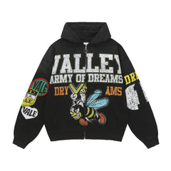 Vale Forever "Valley Army of Dreams" Vintage Zip-Up Hoodie (Black)