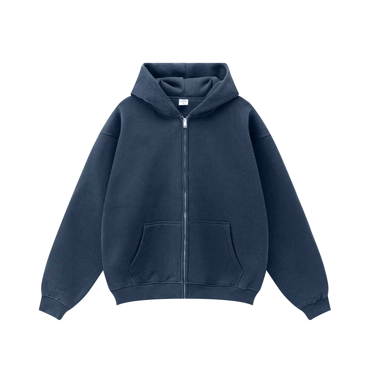Kanye West-Inspired Heavyweight Fleece Zip-Up Hoodie – Navy Blue
