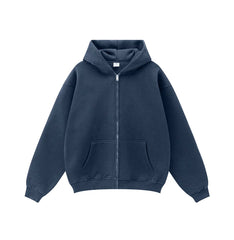 Kanye West-Inspired Heavyweight Fleece Zip-Up Hoodie – Navy Blue