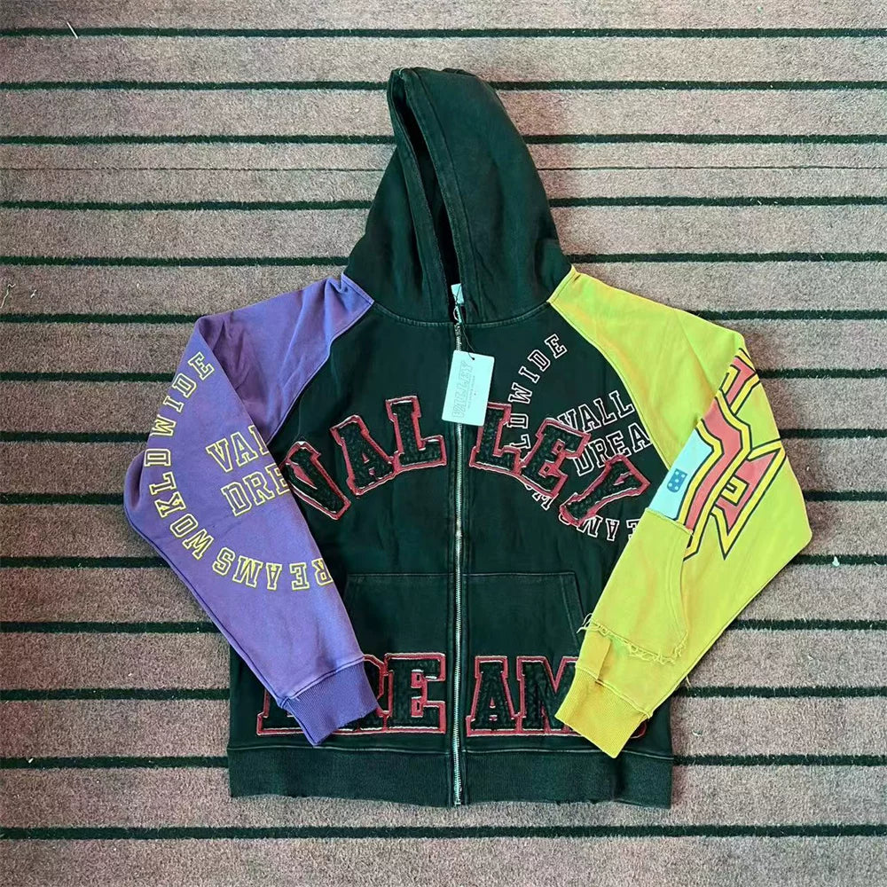 Vale Forever "Valley Dreams Colorblock" Vintage Zip-Up Hoodie (Multi)