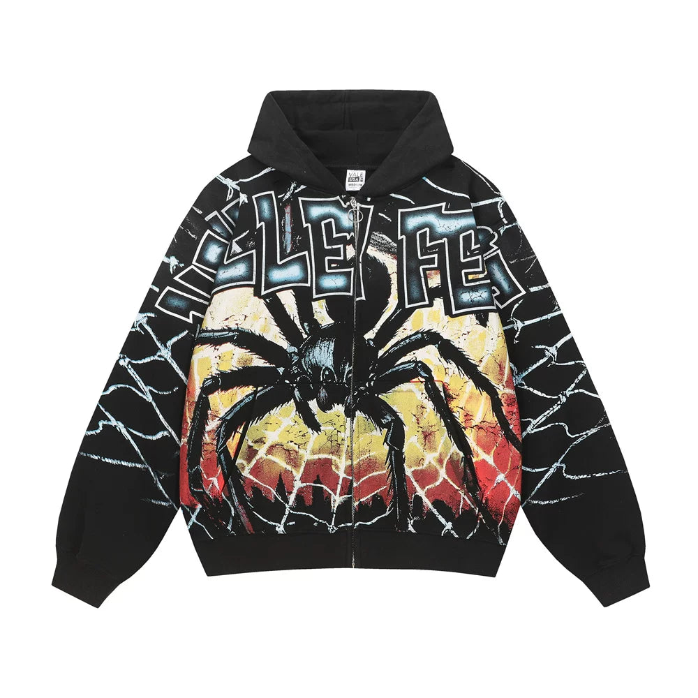 Vale Forever "Valley Fest Spider" Vintage Zip-Up Hoodie (Black)