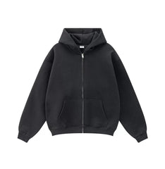 Kanye West-Inspired Heavyweight Fleece Zip-Up Hoodie – Black