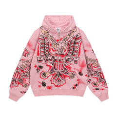 Vale Forever "Valley Dreams Eagle" Vintage Zip-Up Hoodie (Pink)