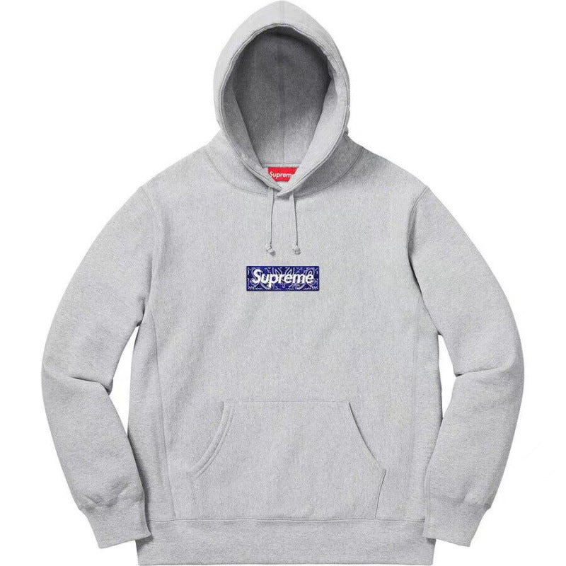 Supreme Box Logo Hooded Sweatshirt - Heather Grey / Blue Bandana