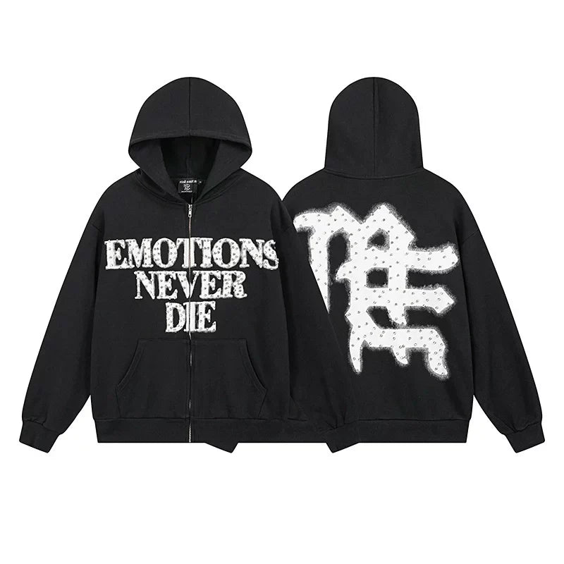 MIXED EMOTION "Emotions Never Die" Rhinestone Hoodie