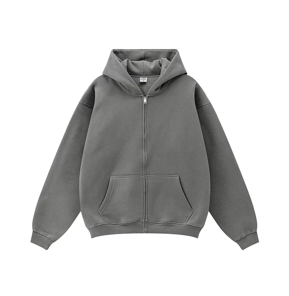 Kanye West-Inspired Heavyweight Fleece Zip-Up Hoodie – Grey
