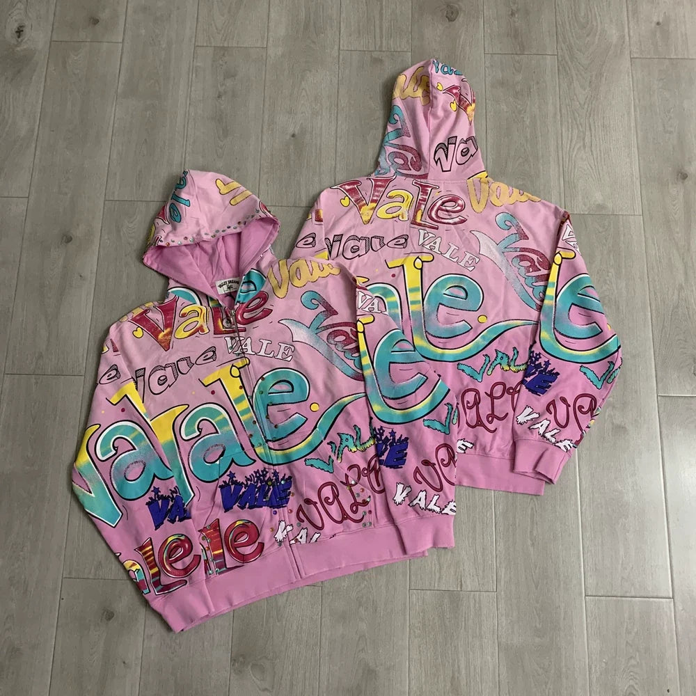 Vale Forever "Vale Graffiti" Vintage Zip-Up Hoodie (Pink)
