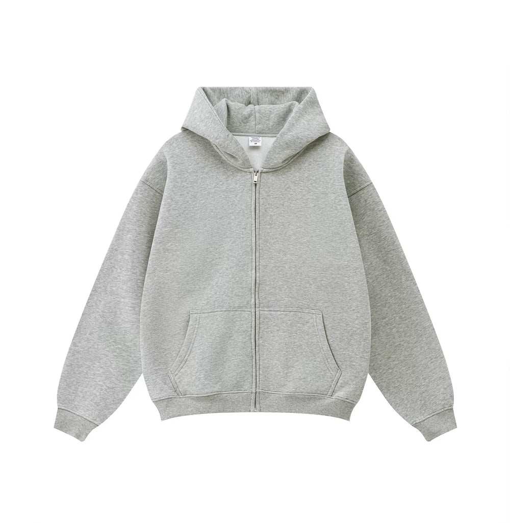 Kanye West-Inspired Heavyweight Fleece Zip-Up Hoodie – Light Grey