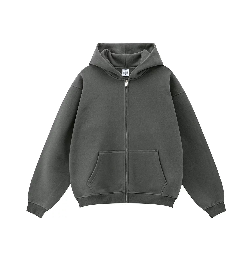 Kanye West-Inspired Heavyweight Fleece Zip-Up Hoodie – Dark Grey