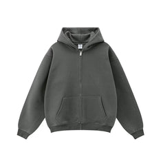 Kanye West-Inspired Heavyweight Fleece Zip-Up Hoodie – Dark Grey