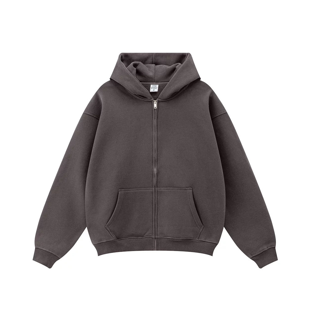 Kanye West-Inspired Heavyweight Fleece Zip-Up Hoodie – Dark Brown