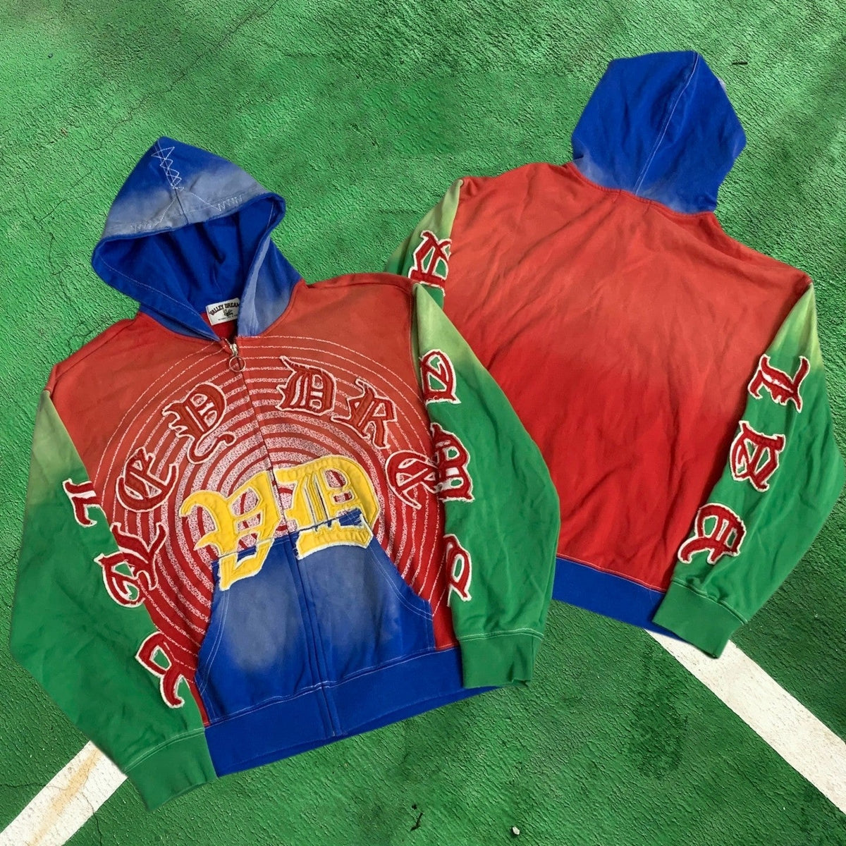 Vale Forever Contrast Stitch Full-Zip Hoodie (Multi-Color / Red, Blue, & Green Spiral Target)