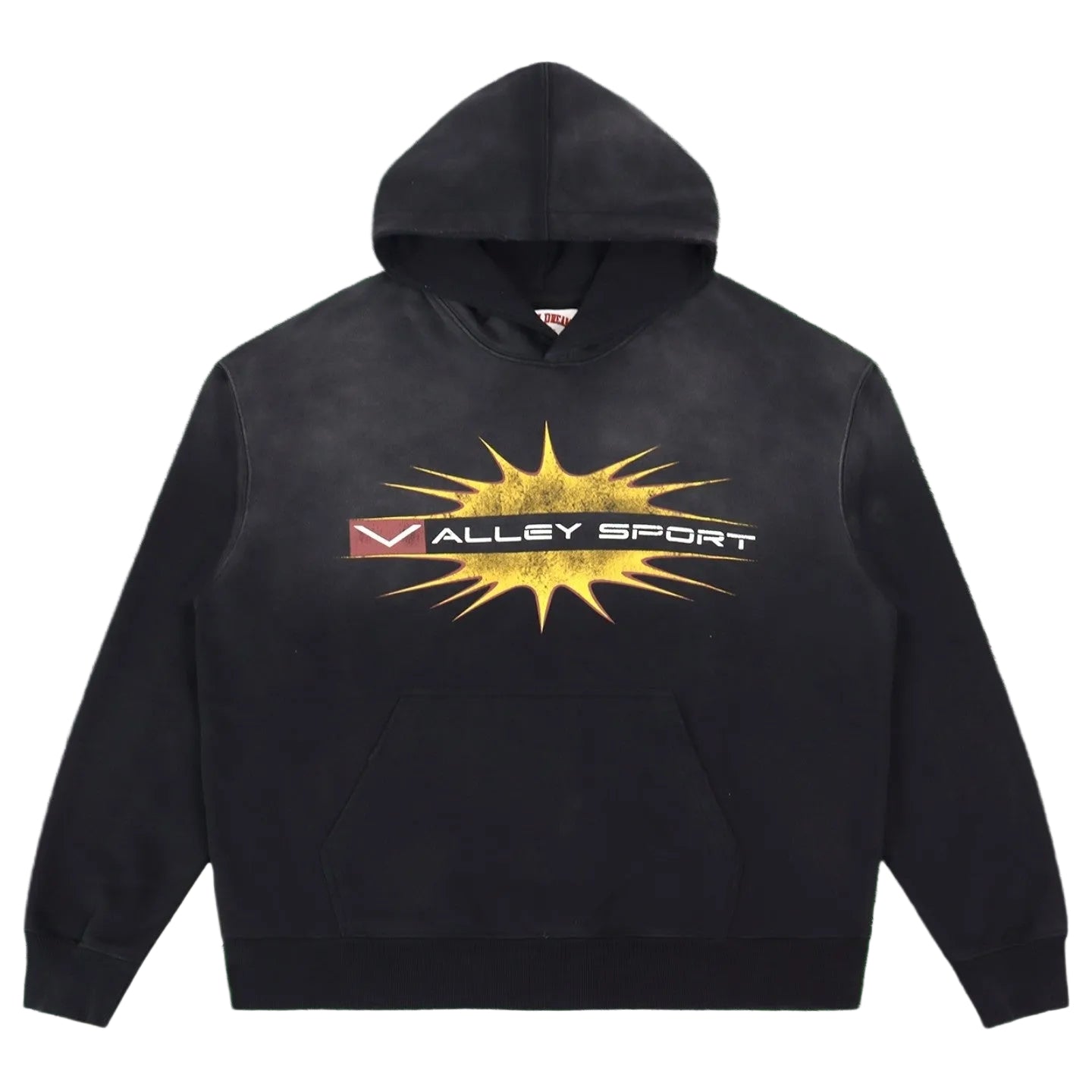 Vale Forever Graphic Pullover Hoodie (Washed Black / Yellow Starburst "Valley Sport" Motif)