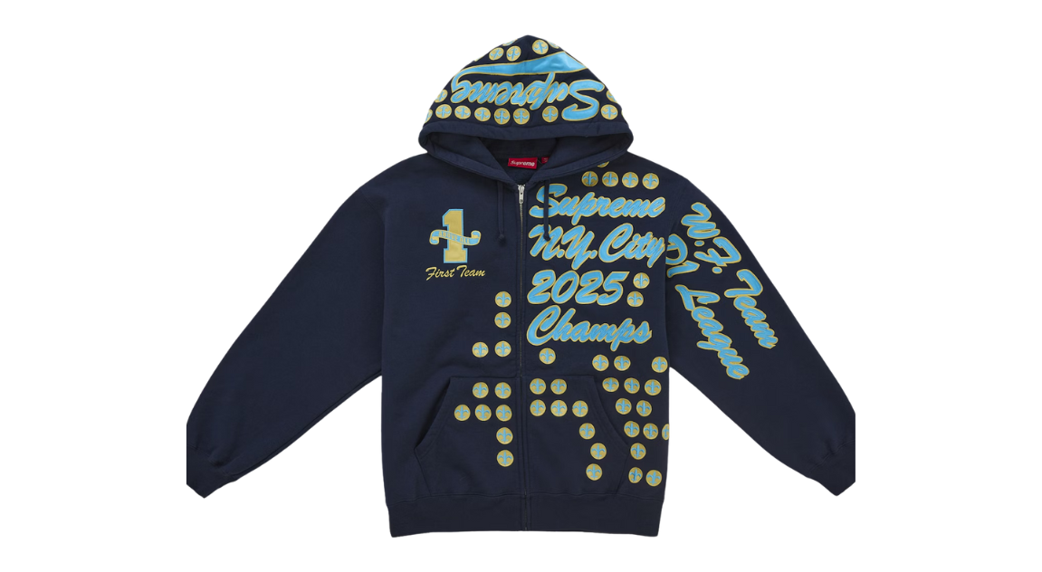 Supreme League Champs Zip Up Hooded Sweatshirt Navy (P)
